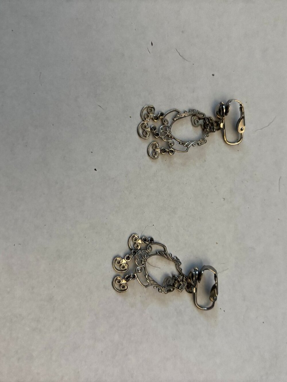 Clip on earrings silver tone filigree dangles